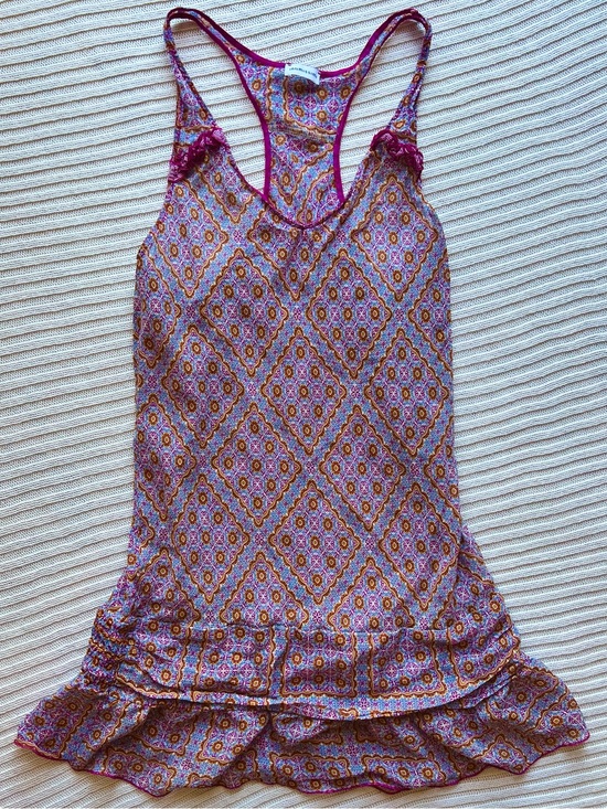 intimissimi Tops - Intimissimi Y2K Boho Tile Print Sheer Racerback Slip Dress Ruffle Hem Cami